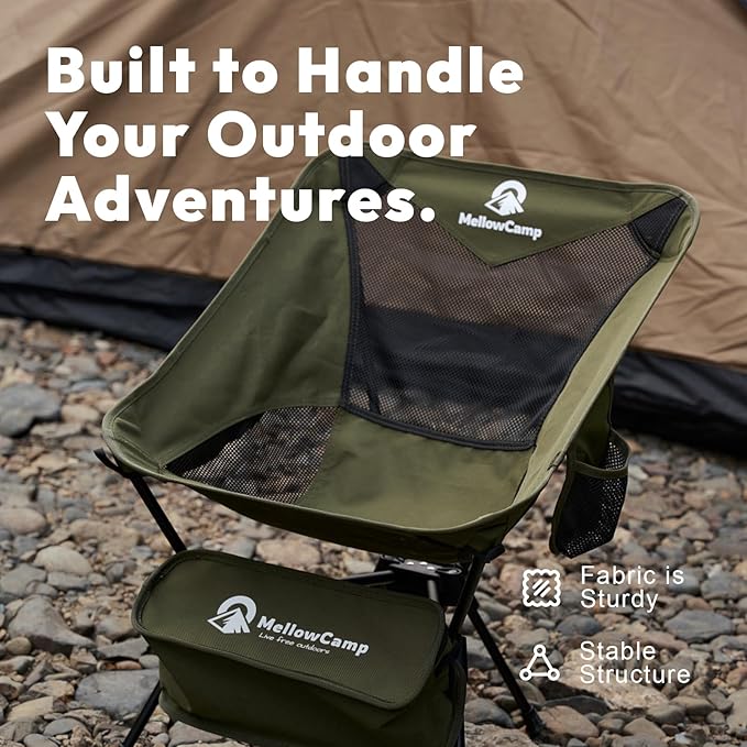 MellowCamp Camping Chair Ultralight Folding Backpacking Hiking Chair Compact Portable for Hiking Camping Backpacking Beach Roadtrip (Olive Green)