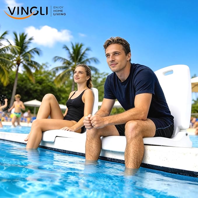 VINGLI Portable Pool Chair for Poolside Lakeeze Swim Stool Folding Flip Seat Chair for in PoolBeach Chair with Ergonomic Back Support for Pool Edges Stadium BeachCamping Tailgates Boats Docks