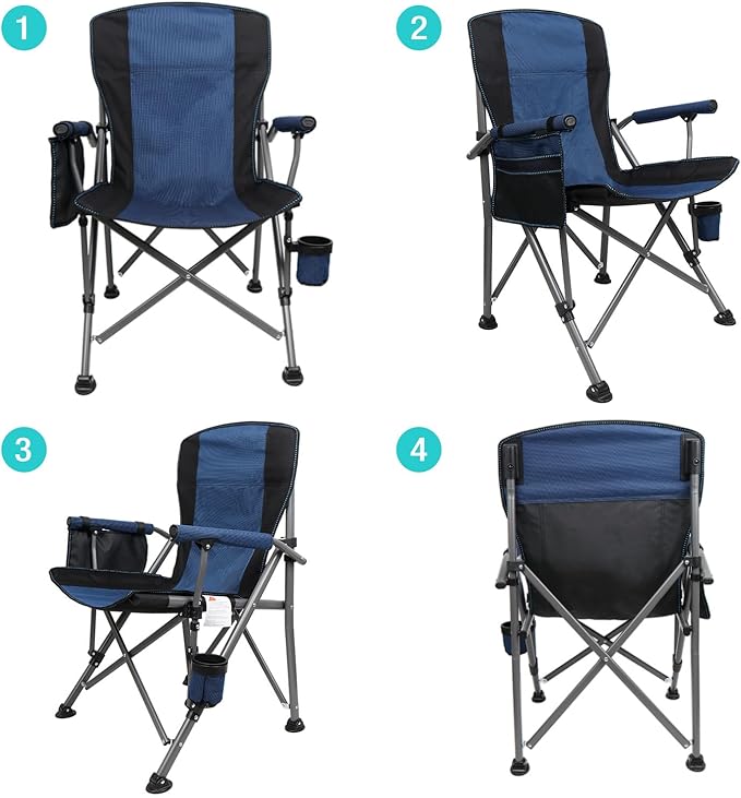 Camping Chair for Adults Heavy Duty Outdoor Patio Lawn Chairs Portable Support 350 LBS High Back Padded Oxford with Armrests Storage Bag Cup Holder for Outside Fishing Camping Foldable