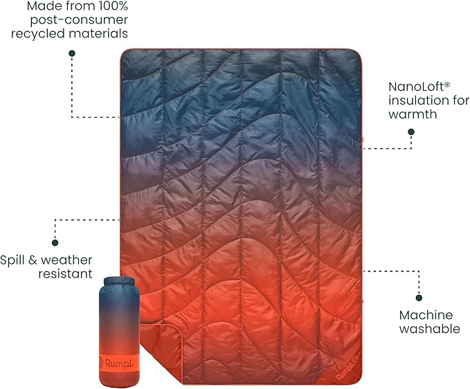 Rumpl Travel Puffy Blanket Ultra-Packable Travel-Size Warmth and Comfort Volcanic Fade