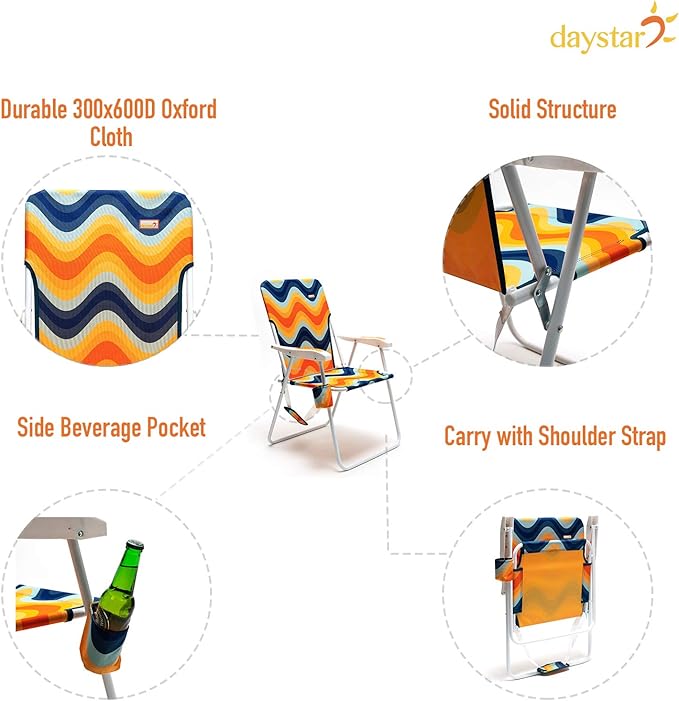 SUNNYFEEL Tall Folding Lawn Beach Chair Lightweight Portable Sand Chair for Adults Heavy Duty 300 LBS with Cup Holders Foldable Camping Lawn Chairs for Camp/Outdoor/Travel/Picnic/Concert/Sports