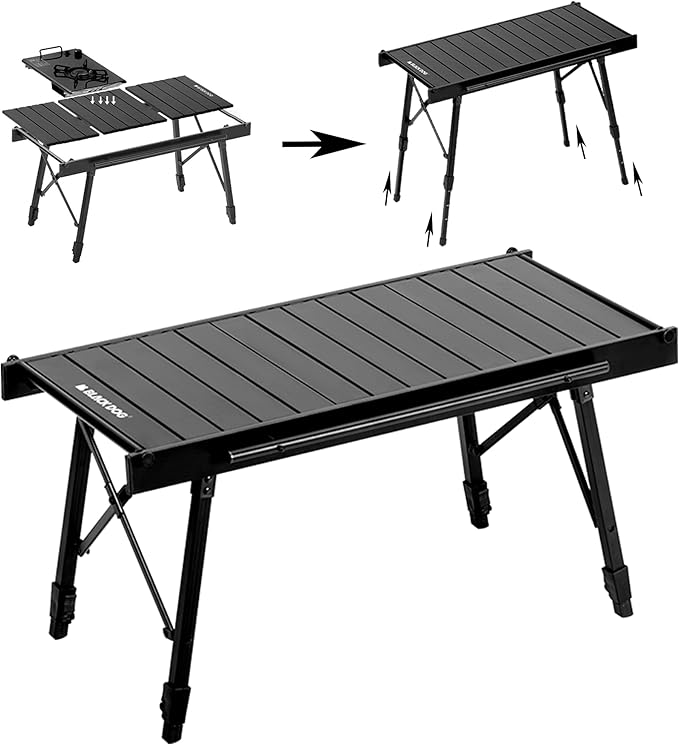 Blackdog Folding IGT Camping Table with Adjustable Leg Portable Outdoor Table for Cooking with Carry Bag Outdoor Camp Kitchen System for Car Camping Picnic RV Trip Patio Backyard BBQ