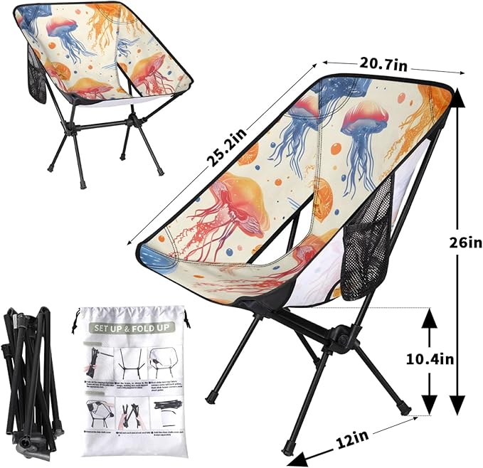 Honeybaby Folding Camping Chair Jellyfish Sea Camping Chairs Lightweight Portable Chair Outdoor Foldable Chairs for Camping Travel Picnic Beach Hiking