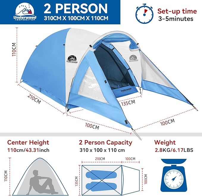 Camping Tent 2 Person with Porch Lightweight Backpacking Tent 2 Person Easy Setup Waterproof Two Person Camping Gear for Outdoor Hiking Hunting Mountaineering by Underwood Aggregator