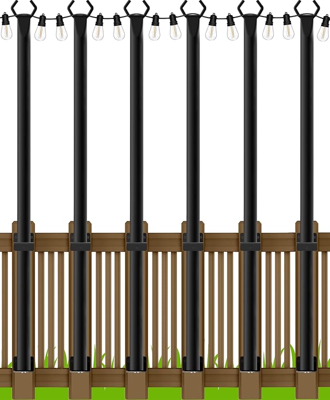 LETIANPAI 6 Pack String Light Poles5 Ft Metal Poles with Fence Bracket for Outdoor String LightsOutdoor Light Poles with ForkPoles/Post/Stand for Outside