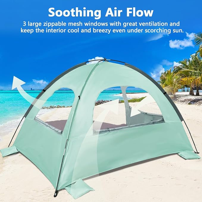 NXONE Beach Tent Sun Shelter with UPF 50+ UV Protection Lightweight Easy Setup Portable Beach Canopy for Family Large Space for Beach Camping &amp Outdoor 3/4/6 Person