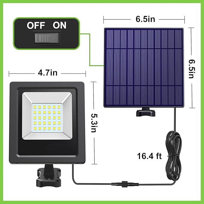 Solar Lights Outdoor Solar Powered Flood Lights Weatherproof Dusk to Dawn Led Solar Security Wall Lights with 16.4Ft Cable for Outside Garden Garage Landscape 2 Pack
