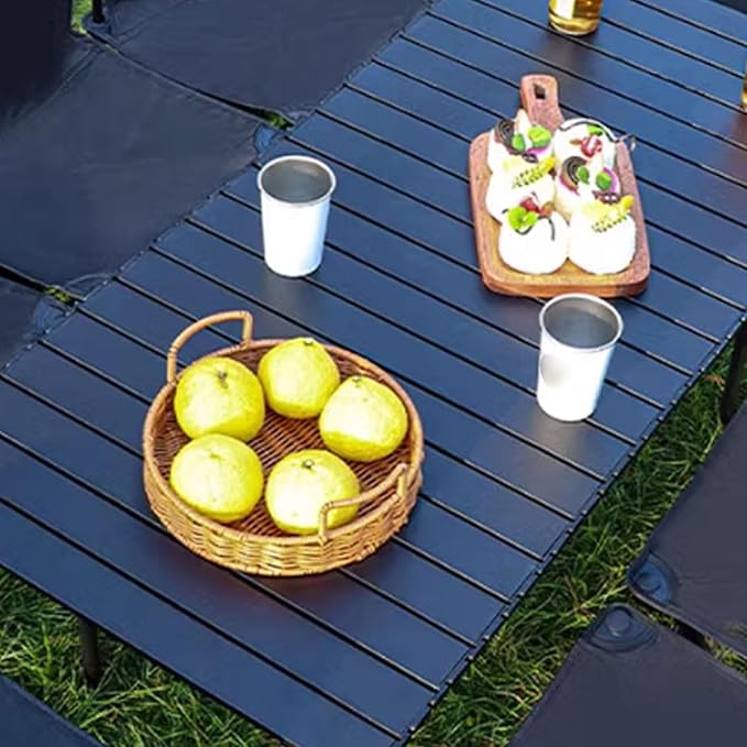 Carbon Steel Camping Table Portable Table Ultralight Multifunctional Picnic Table Folding Table(Large Black)