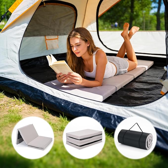 ABORON XXL Camping Cot with 2in Memory Foam Trifold Mattress 900LBS Heavy Duty Sleeping Cot for Adults Extra Wide Sleeping Cot 1200D Double Layer Oxford Cot for Camping Guest Office Nap