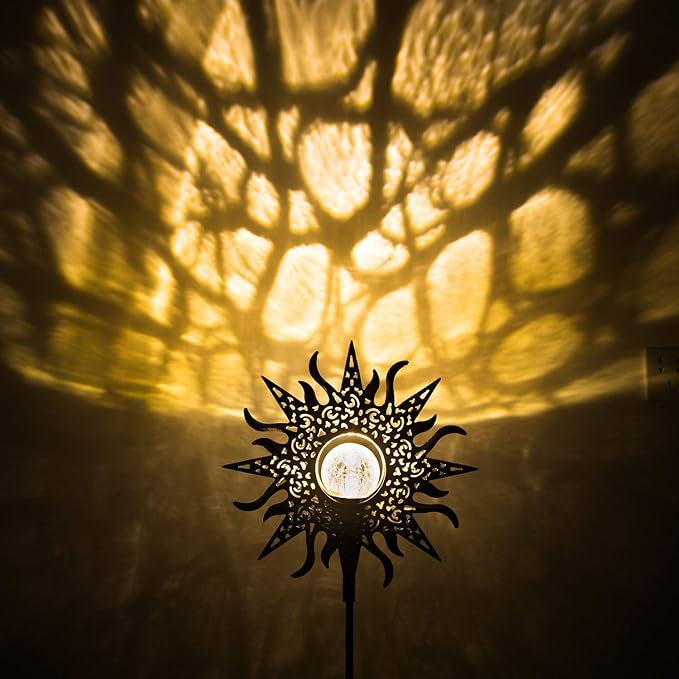 HOMEIMPRO Large Sun Solar Garden Decor Lights Outdoor Garden Gifts Mom Dad Crackle Glass Metal Stake Backyard Decor Waterproof LED Lights for Lawn Patio Ornaments Mothers Day Gifts for Women