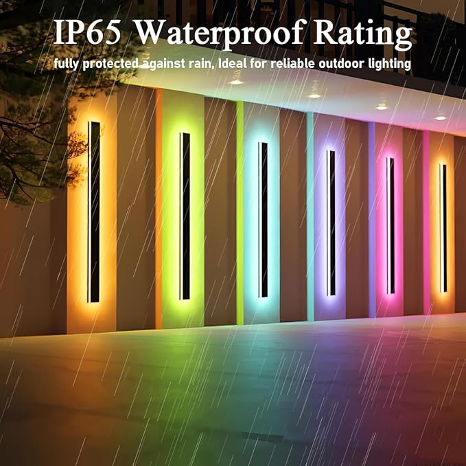 Outdoor RGB Wall Lights 31.5inch RGB/Warm/White Dimmable Modern Led Wall Lighting IP65 Waterproof Long Wall Sconce with Remote and APP Control for Outdoor/Indoor Party Gathering