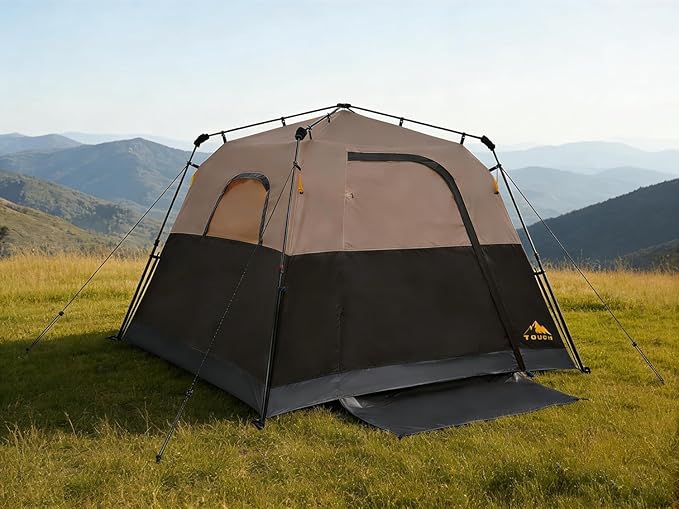 3/4 Person Camping Tent with 1 Door 4 Windows and Upgraded Ventilation– Instant Setup Waterproof 8'x 8'x 67''Oxford Fabric Floor Pop Up in 60 Seconds Includes Rainfly and Backpack