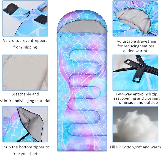 Sleeping Bag for Kids Girls Boys 3 Season Warm Lightweight Kids Sleeping Bag Waterproof Portable for Camping Outdoors Travel