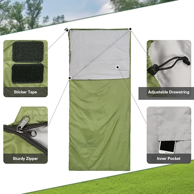 REDCAMP Ultra Lightweight Sleeping Bag for Backpacking Hiking Comfort for Adults Warm Weather with Compression Sack