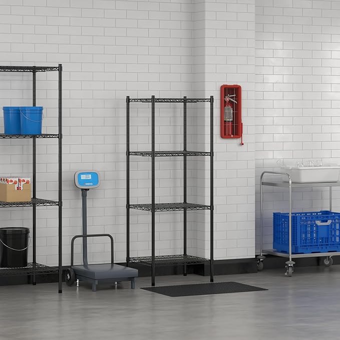 Commercial NSF Listed Black Epoxy Stationary Wire Shelving Kit 21 x 24 x 64 with 4 Shelves Perfect for Warehouse Walk-in Refrigerator Freezer Grocery Store Restaurant Dishroom