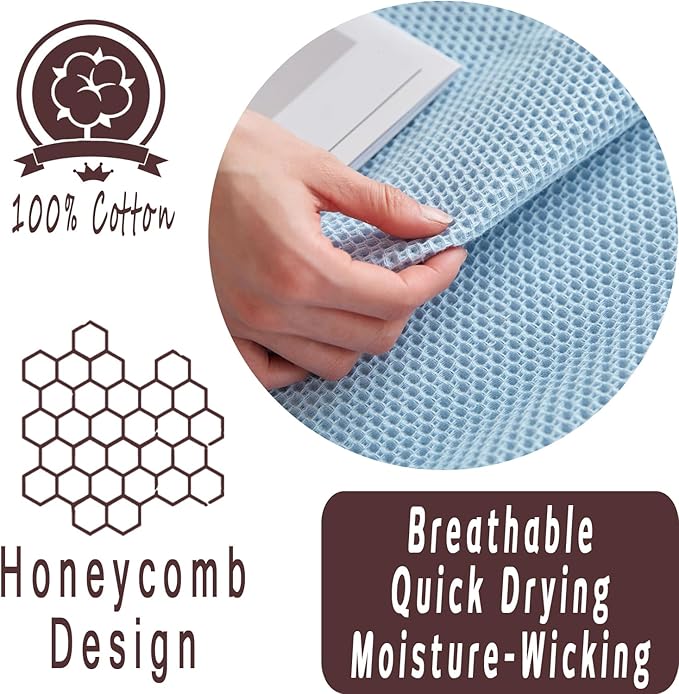 Bnitoam 100% Cotton Waffle Weave Blanket for Bed Couch Sofa Twin Size 60x80 Ultra Soft Breathable Cooling Cellular Blanket for Adult Lightweight All Season Machine Washable Blue (Blue 60x80)