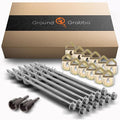 GROUNDGRABBA Screw in Tent Stake for Normal to Hard Ground | Premium Drill Driven Ground Anchor Earth Screws | 12X Pro Stakes (1 Foot) 12X GroundGrabba Closed Hooks 1X 5/8 Hex Socket Driver