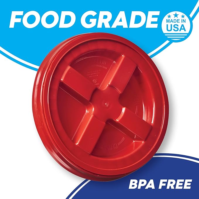 Gamma Seal Lids for 3.5 5 6 and 7 Gallon Buckets – Pack of 12 Red – Food Grade BPA Free Reusable Lids Made in USA