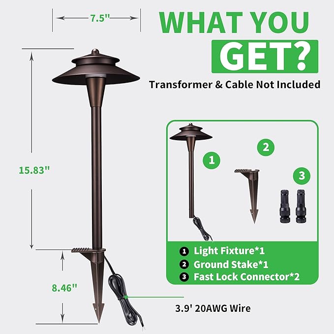 Outdoor Pathway Lights Wired 12V 2700K/3000K/3500K/4000K/5000K Selectable Landscape Path Light LED Waterproof Walkway Fixture Electric ORB Aluminum for All Weather Garden Yard (6 Pack)