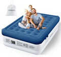 MoKo Air Mattress Queen with Built in Pump 18'' Luxury Inflatable Mattress 3 Min Fast Blow up Mattress with Dual-Chamber Comfort Top - Velvety Air Bed for Home Camping Travel Guests White/Blue