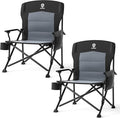 EVER ADVANCED Oversized Folding Camping Chair for Adults Heavy Duty Lawn Chair with Side Pockets Portable Collapsible Quad Chair for Outside Support Up to 500lbs Black 2PACK