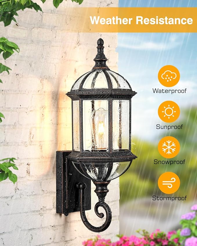 VIANIS 22 Large Dusk to Dawn Outdoor Lighting Oil Rubbed Bronze Outdoor Wall Lights Porch Lights Outdoor with Tempered Beveled Glass Waterproof Exterior Lighting Fixtures Classic Type