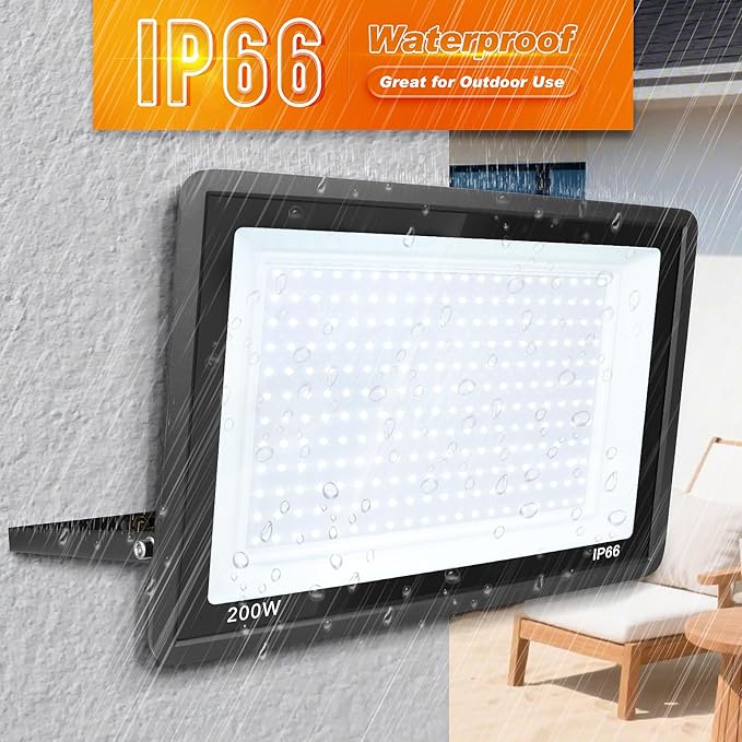 200W LED Flood Light Outdoor 2Pack 20000LM Super Bright IP66 Waterproof Outside Work Lights 6500K Daylight White Security Lights