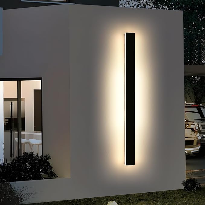 Modern Outdoor Wall Light Fixture 57inch Long Linear LED Sconces 3 Color 3000K/4500K/6000K IP65 Waterproof 50W White Acrylic Exterior Wall Mount Lighting for House Patio Garage