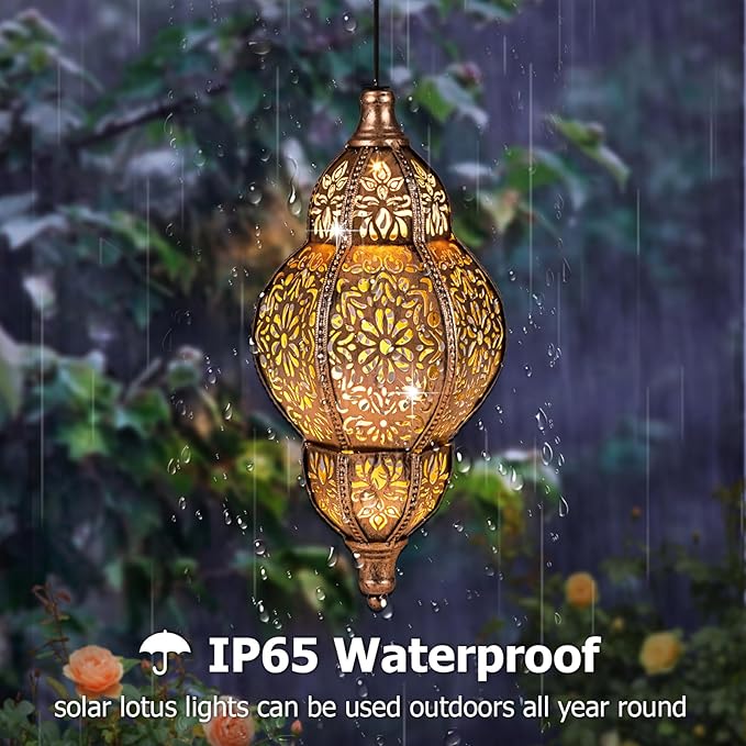 Hanging Solar Lantern Outdoor Decor Moroccan Solar Lights for Outside Garden Decorations Waterproof Solar Lanterns Garden Gifts for Mom Women Patio Yard Ornament (Coppers)