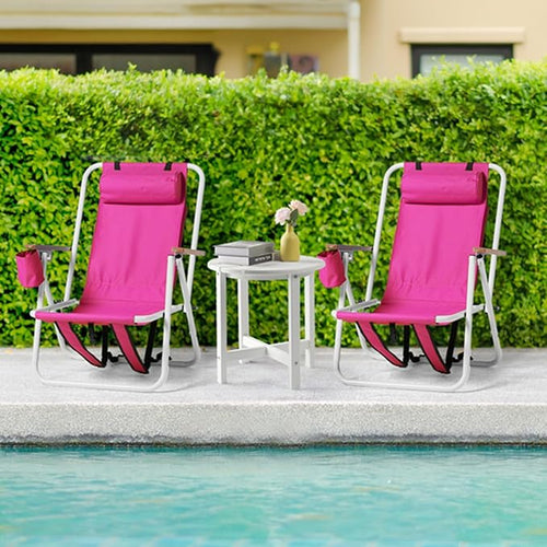 1Pcs Folding Beach Chair Set for Adults4 Position Portable Backpack Foldable Camping Chair with Headrest Cup Holder and Wooden ArmrestsAdjustable high Beach Lounge Chairs for Outdoor (1PcsRed)