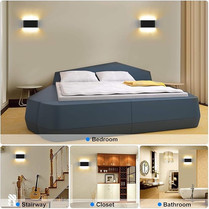 Kawell 12W Waterproof Modern Wall Sconce LED Wall Light Up Down Aluminum Wall Lamp LED Indoor Outdoor for Bathroom Living Room Bedroom Hallway Lounge Porch Corridor Black 3000K