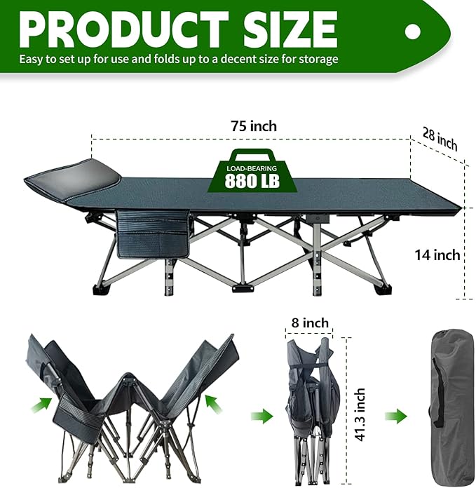 Barbella Folding Camping Cot 2 Pack Folding Cot Camping Cots for Adults Portable Sleeping Cot with Mattress Foldable Outdoor Bed Camp Cots Guest Bed with Carry Bag for Home Office &amp Outdoor Use