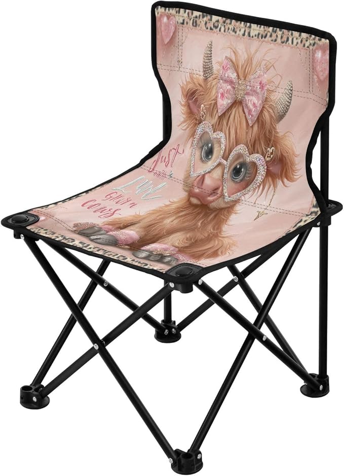 GuoChe Just A Girl Who Loves Cows Folding Camp Chair Lightweight Foldable Chair with Carrying Bag for Fishing
