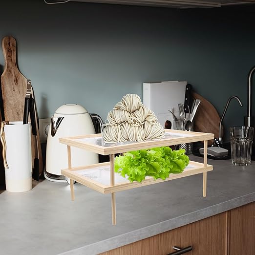 Double-Layer Spaghetti Rack Pasta Drying Stand Household Vegetable and Fruit Drying Rack Kitchen Storage Organizer for Homemade Noodle Preparation