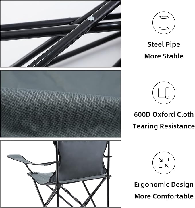 YSSOA Portable Folding Grey Camping Chair 1-Pack