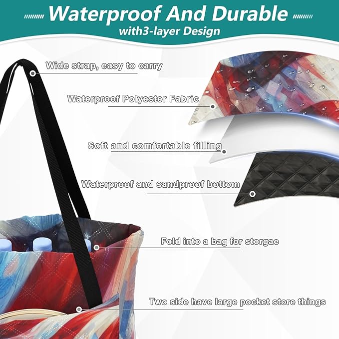 American Flag Picnic Blankets - Extra Large Waterproof Foldable Portable Picnic Blanket 80x118 Beach Blanket Outdoor Mat for Grass Park Hiking Travel