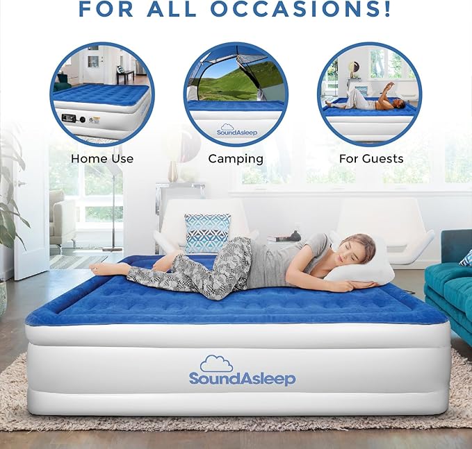 SoundAsleep Products Dream Series Luxury Air Mattress ComfortCoil Technology Built-in High Capacity Pump for Home Camping- Double Height Adjustable Inflatable Blow Up Portable (Full Size)