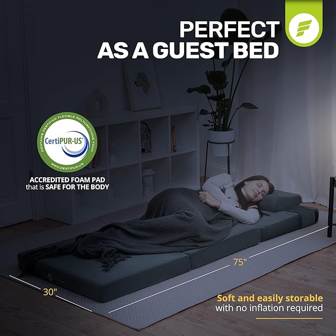 Sleeping Pad for Camping Mattress – Thick Extra Supportive 2-Layer Foldable Mattress with High-Density Foam &amp Memory Foam – Water-Resistant Nonslip Portable Bed by ErgoFoam
