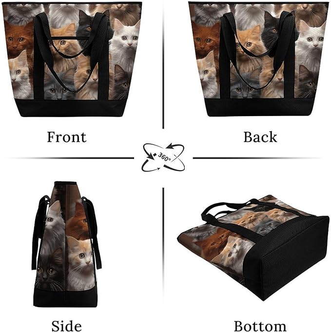 Insulated Shopping BagLarge Reusable Cooler Bags Cat Collection Printed Foldable Shopping BagTravel Waterproof Shoulder Bag