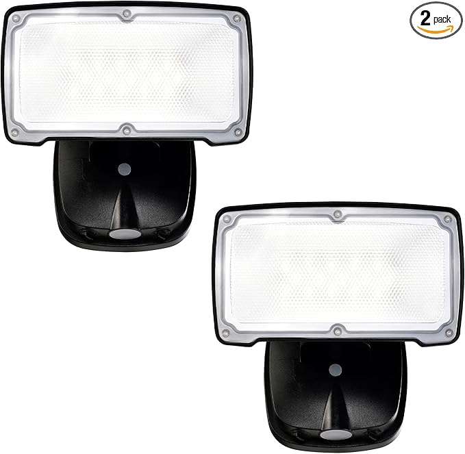 26W Flood Lights Outdoor Integrated LED Security Light Fixture with 1 Adjustable Head Adjustable Brightness and Color Dusk to Dawn Exterior LED Outdoor Light for Garage Yard Porch 2-Pack (Black)