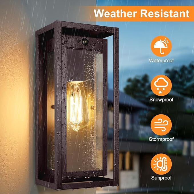 15 Motion Sensor Outdoor Lights 2 Pack Large Bronze Outdoor Light Fixture 3 Lighting Modes Waterproof Anti-Rust Wall Sconces Exterior Lighting Fixtures for Front Door Porch Garage