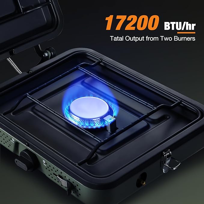 2 Burner Camping Stove with Windscreen Portable Folding Gas Stove with 17200 BTU Adjustable Burners12 Plates Foldable Aluminum Camping Stove Windshield Suitable for Propane &amp Butane