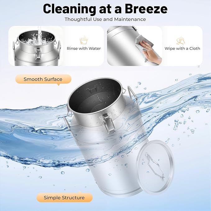 Stainless Steel Milk Can 40L/10.57Gal Metal Airtight Canister Food Storage Container with Lid &amp Clamps Bean Rice Cereal Storage Bucket for Kitchen Restaurant W13.4*H22in