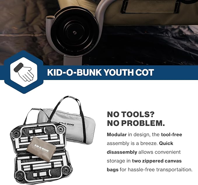 Disc-O-Bed Youth Double Cot Kid-O-Bunk Modular for Bunk Beds Dual Cots or Bench with 2 Carry Bags for Portable Transport