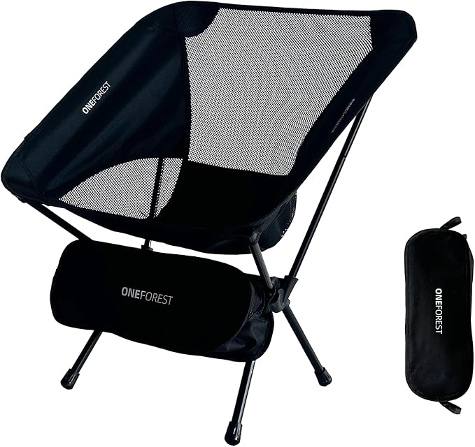ONEFOREST Camping Chair Foldable Portable Backpacking Chair for Beach Camp Hiking Outdoor Sport Black