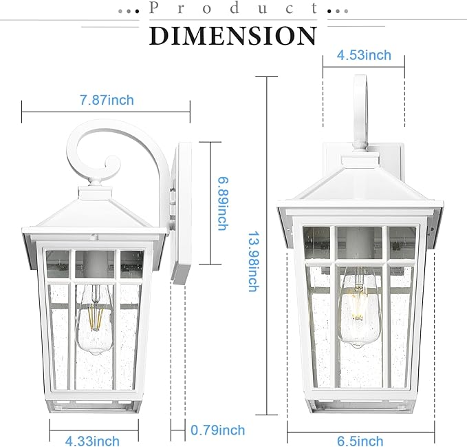 Darkaway Outdoor Wall Lights for House Exterior Lighting Fixtures Wall Mount Outdoor Porch Lights Waterproof White Outdoor Sconce Lights with Seeded Glass for Patio Hallway Garage