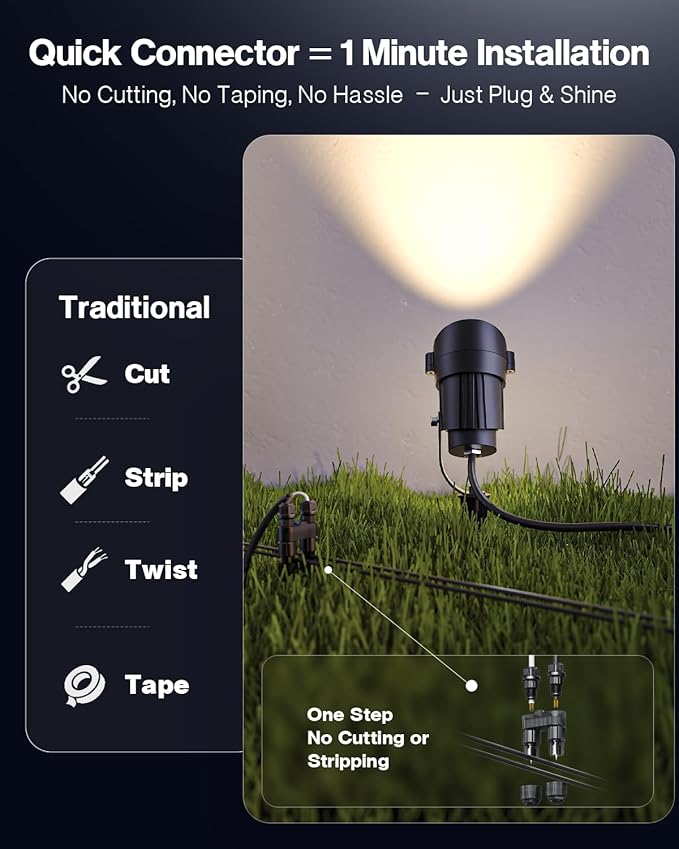 HIBOITEC Spotlights Low Voltage Landscape Lighting with Connectors 600LM 2900K Landscape Lights Kit 12-24V AC/DC IP65 Waterproof for House Yard Trees Garden Outdoor 16 Packs