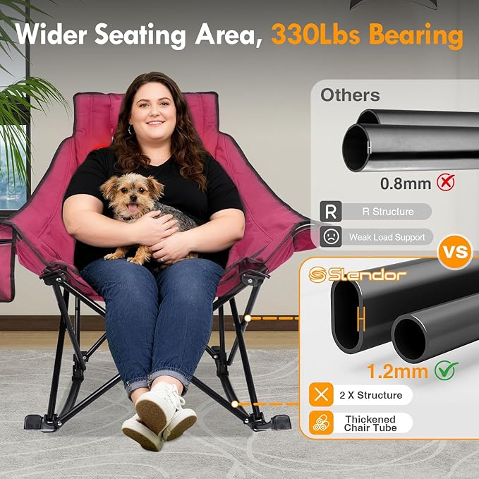 Slendor Oversized Heated Camping Chair with 2000mAh Battery Padded &amp Pillow Heated Rocking Chair 3 Adjustable Heat Settings Camping Rocker Chair for Easy Setup and Foldable Storage