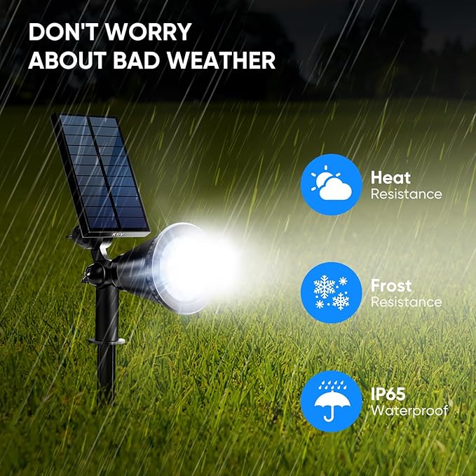 KEV 800 Lumens Solar Spot Lights Outdoor18 LEDs Solar Flood Lights with 2 Modes &ampAdjustable &ampIPX65 WaterproofSolar Spotlight for Driveway/Backyard/Patio Landscape/Tree/Garage(Cool White 4 P