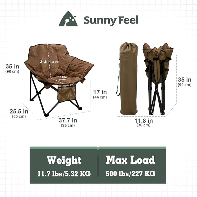 SUNNYFEEL Oversized Camping Chair Heavy Duty Folding Moon Chair Large Sofa Chair for Adults 500 LBS Portable Camp Lawn Chair with Storage Bag for Beach Trip Lawn Outdoor Camp for Adults &amp Carry